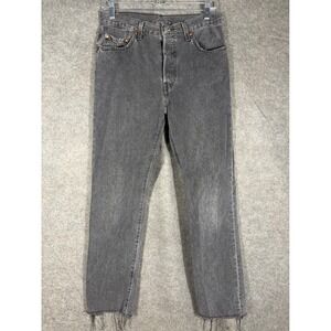 Levis 501 Original Fit Mens Faded Black‎ Button Fly Raw Hem Jeans W29 L30